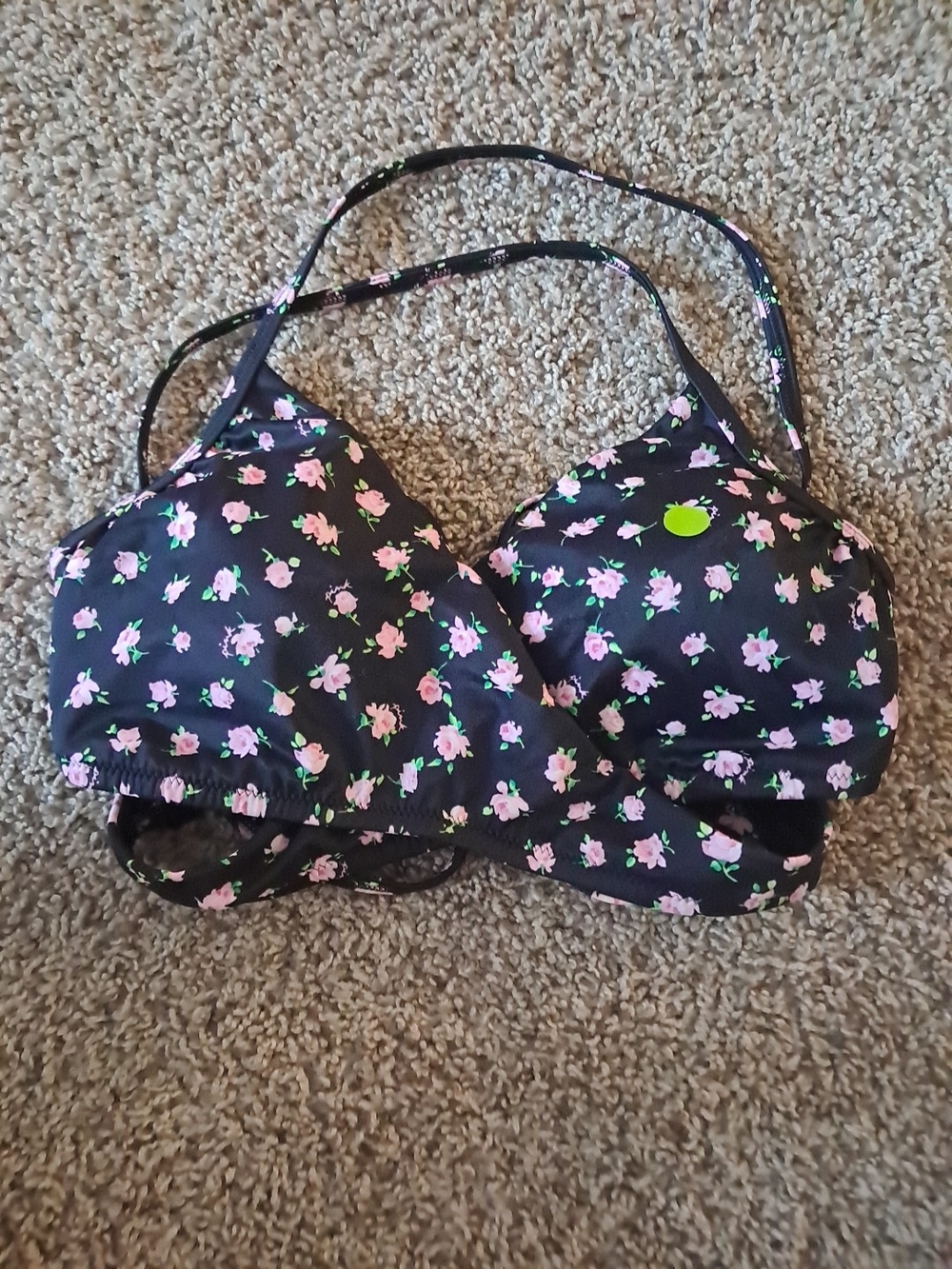 PINK Victoria's Secret Black Bikini Top with Pink Floral Print